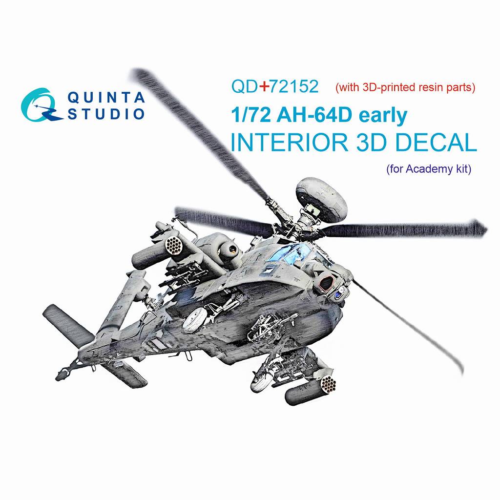 【新製品】QD+72152 1/72 マクドネル・ダグラス AH-64D アパッチ 初期型 内装カラー3Dデカール (アカデミー用) (3Dプリント製パーツ付)