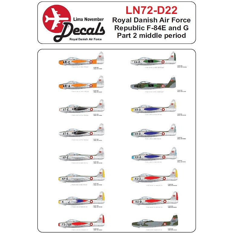 【新製品】Lima November Decals LN72-D22 デンマーク空軍 リパブリック F-84E/G サンダージェット