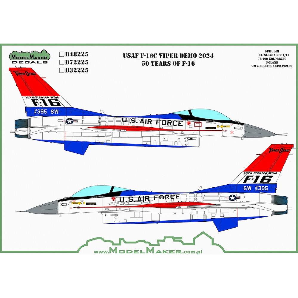 【新製品】モデルメーカーデカール D32225 アメリカ空軍 F-16 ヴァイパー 2024