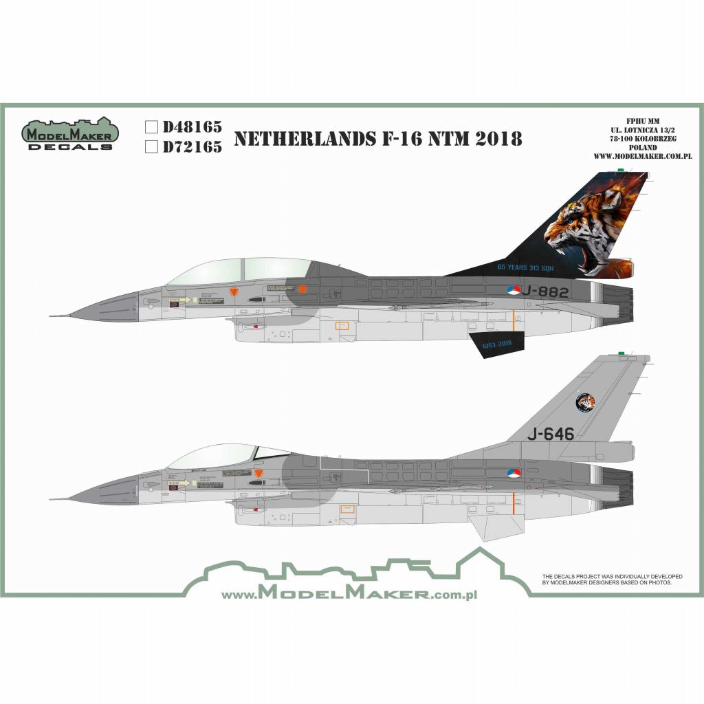 【新製品】モデルメーカーデカール D48165 オランダ F-16 NTM 2018