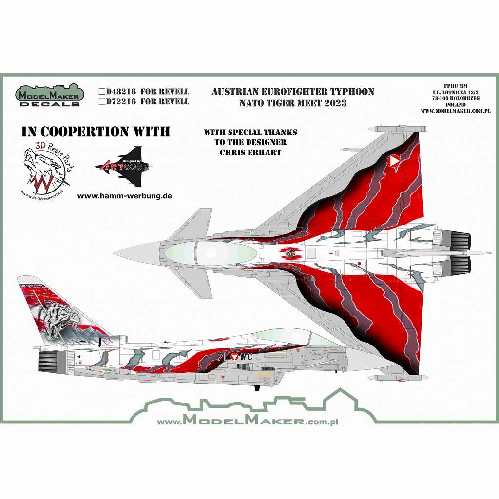 【新製品】モデルメーカーデカール D48216 オーストリア空軍 ユーロファイター タイフーン NATO タイガーミート 2023