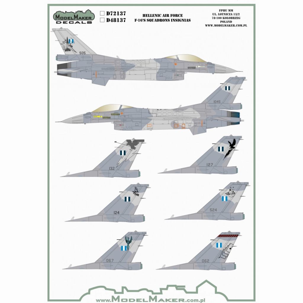 【新製品】モデルメーカーデカール D72137 ギリシャ空軍 F-16's スコードロン