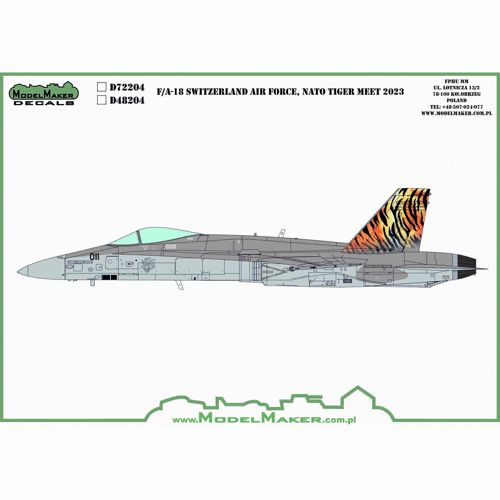 【新製品】モデルメーカーデカール D72204 スイス空軍 F/A-18C ホーネット NATO タイガーミート 2023