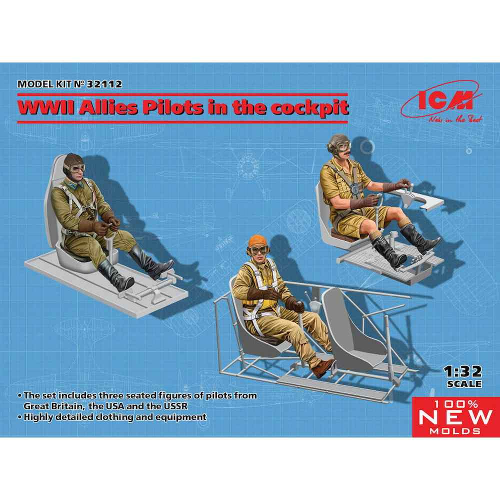 【新製品】32112 WWII 連合国軍 着座姿勢パイロット (英, 米, ソ)