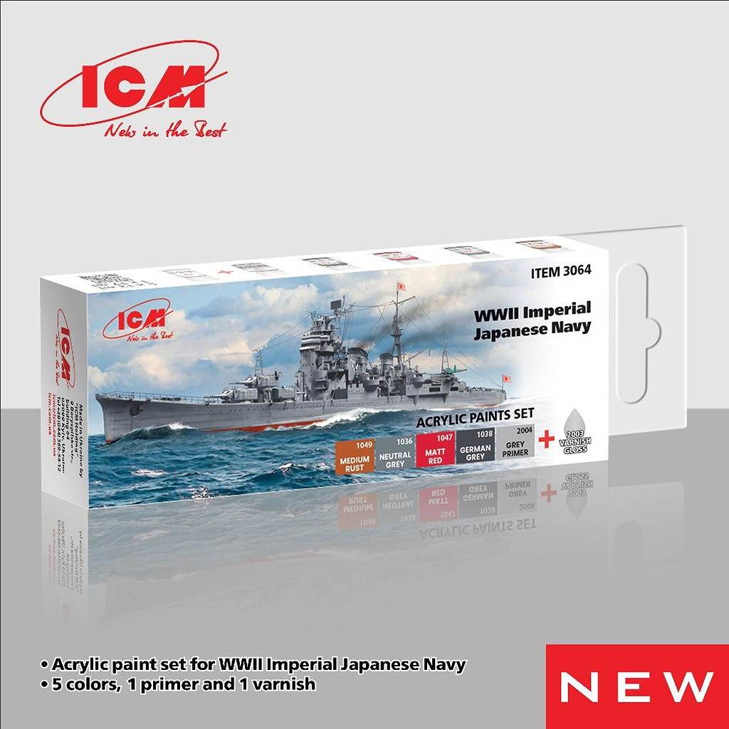 【新製品】3064 WWII 日本海軍用アクリル塗料 5本+ツヤありバーニッシュセット