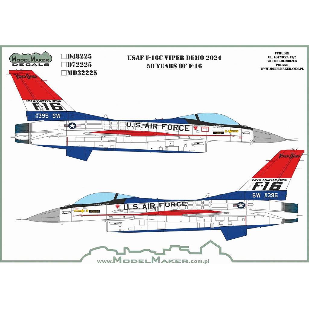 【新製品】ModelMakerDecals 48225 1/48 F-16C ヴァイパー 50周年 デモチーム 2024年