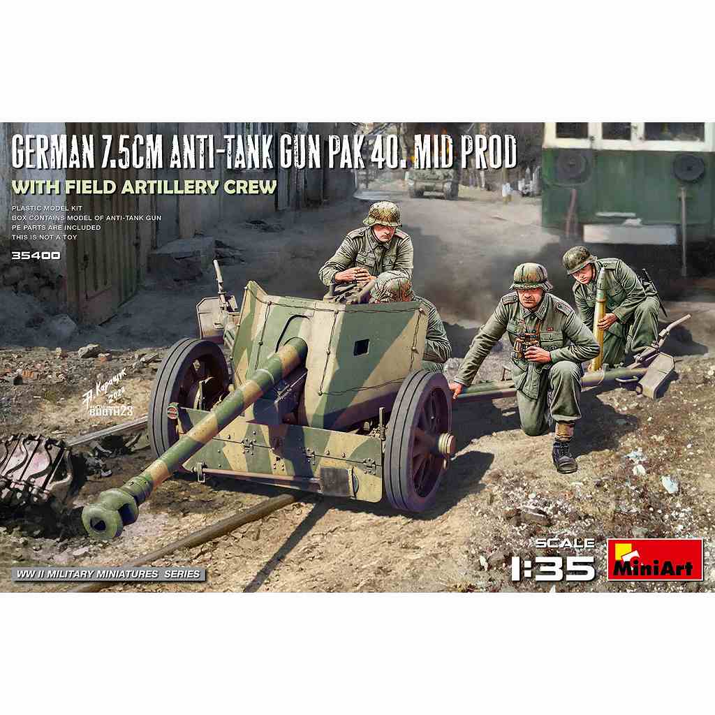 【新製品】35400 ドイツ 7.5cm 対戦車砲 PaK 40 中期型 w/砲兵搭乗員