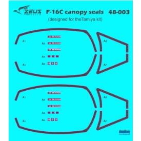【新製品】ゼウスプロジェクト 48-003 1/48 F-16 キャノピーシール (x2) w/データステンシルデカール (タミヤ用)