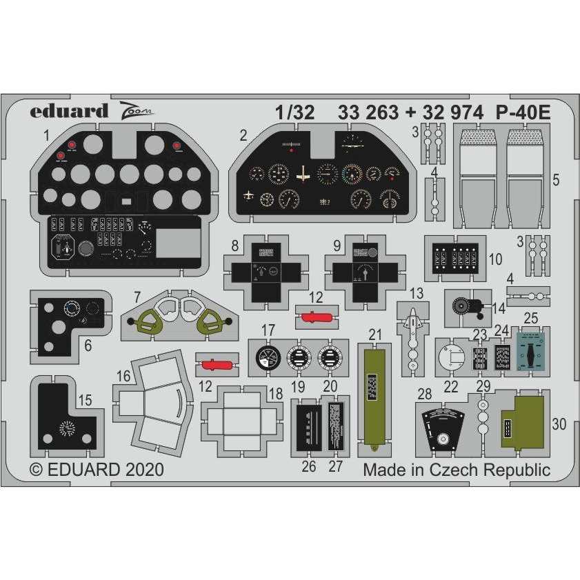 【新製品】33263 塗装済 カーチス P-40E ウォーホーク ズームエッチングパーツ (トランぺッター用)