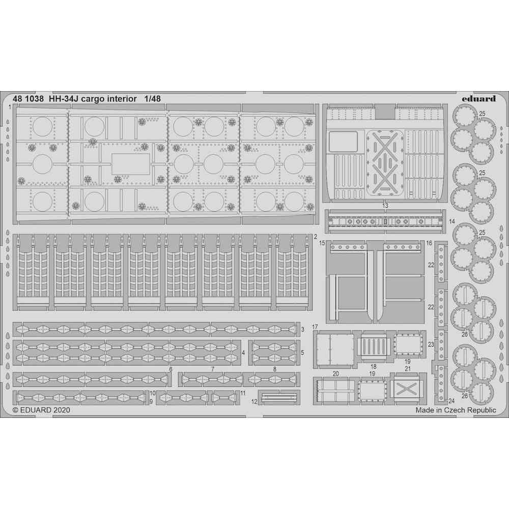 【新製品】481038 塗装済 1/48 HH-34J 貨物室内装エッチングパーツ (トランぺッター用)