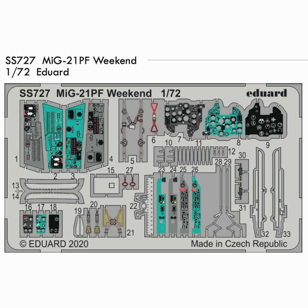 【新製品】SS727 塗装済 1/72 ミグ MiG-21PF フィッシュベッド ウィークエンドエディション ズームエッチングパーツ (エデュアルド用)