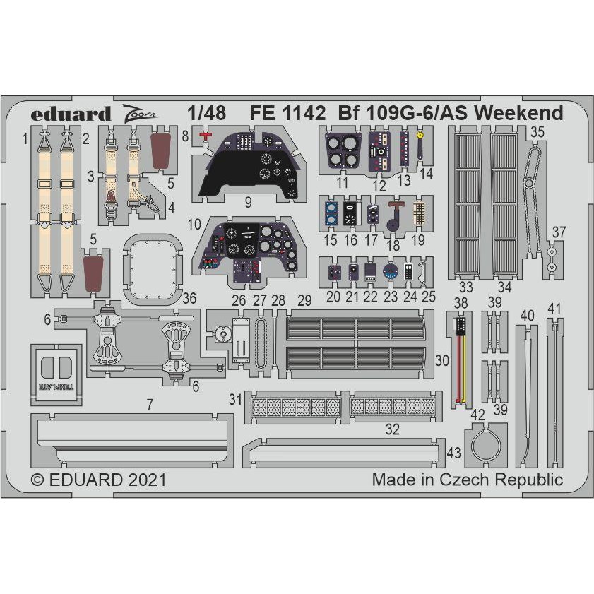 【新製品】FE1142 塗装済 1/48 Bf109G-6/AS ウィークエンド ズームエッチングパーツ(エデュアルド用)