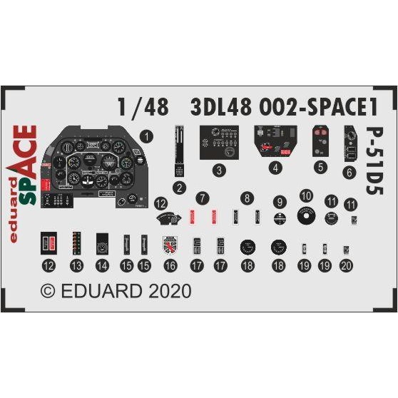 【新製品】3DL48002 ノースアメリカン P-51D-5 マスタング ｢スペース｣内装3Dデカールw/エッチングパーツ セット (エデュアルド用)