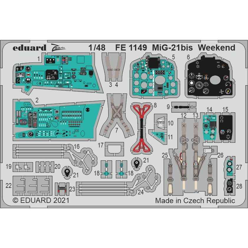 【新製品】FE1149 塗装済 ミグ MiG-21bis フィッシュベッド ウィークエンドエディションズームエッチングパーツ (エデュアルド用)