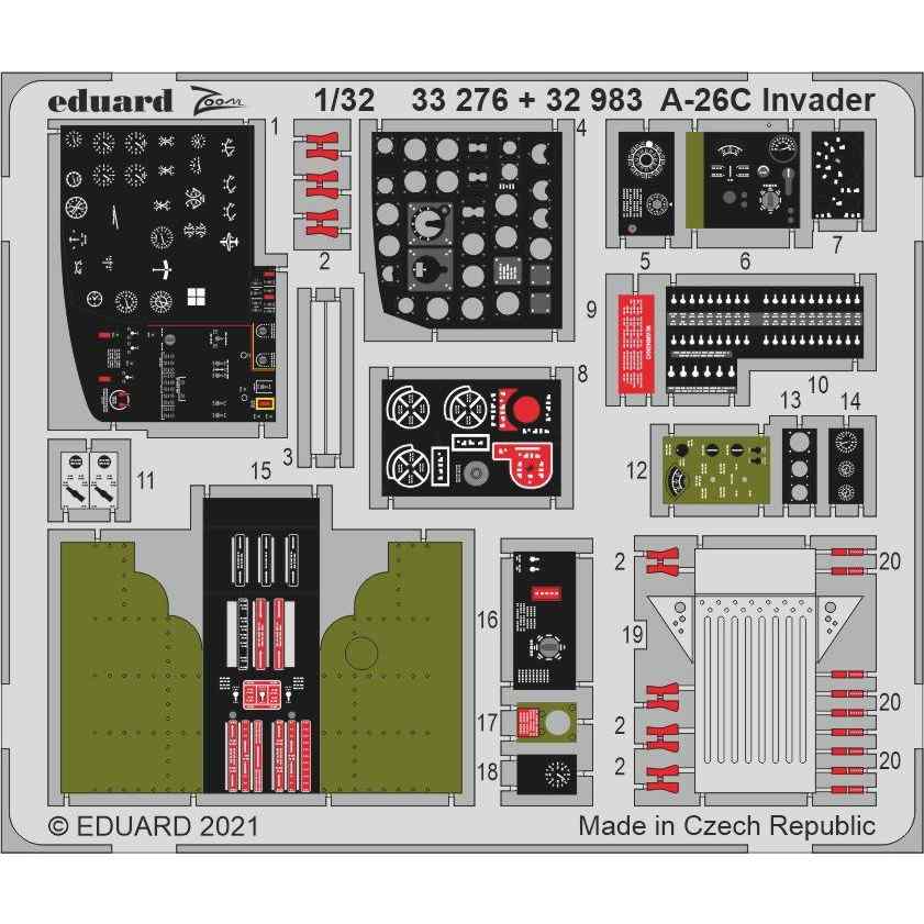 【新製品】32983 塗装済 1/32 ダグラス A-26C インベーダー コックピット内装エッチングパーツ(ホビーボス用)