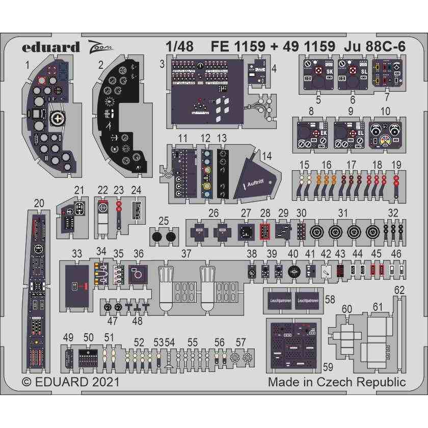 【新製品】FE1159 塗装済 1/48 ユンカース Ju88C-6 ズームエッチングパーツ (ICM用)