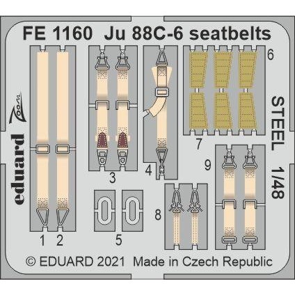 【新製品】FE1160 塗装済 1/48 ユンカース Ju88C-6 シートベルト (ステンレス製) (ICM用)