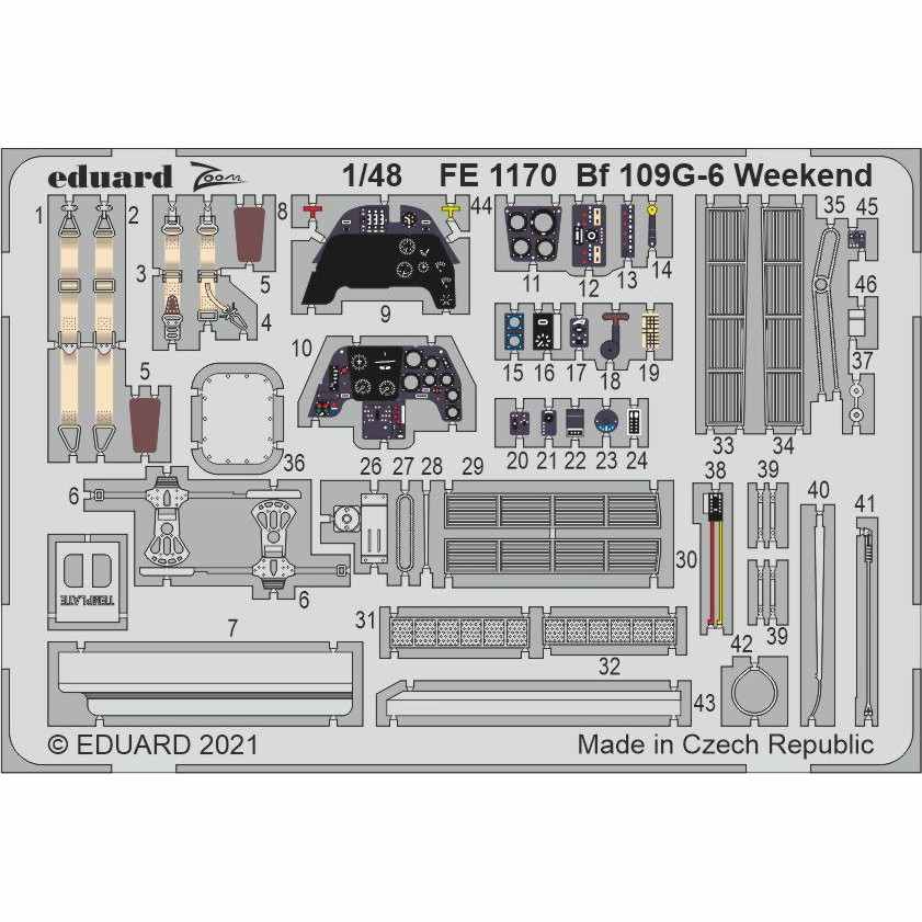 【新製品】FE1170 塗装済 Bf109G-6 ズームエッチングパーツ (エデュアルド用)