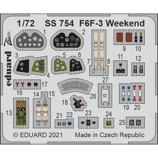 【新製品】SS754 塗装済 1/72 グラマン F6F-3 ヘルキャット ズームエッチングパーツ (エデュアルド用)