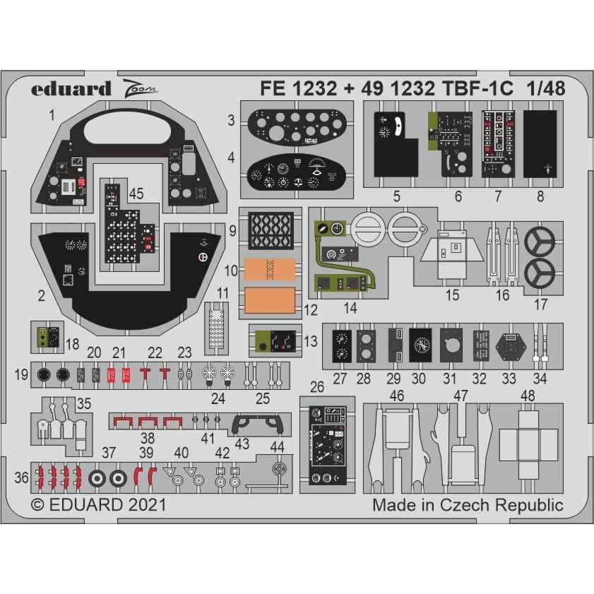 【新製品】FE1232 塗装済 1/48 TBF-1C ズームエッチングパーツ (アカデミー用)