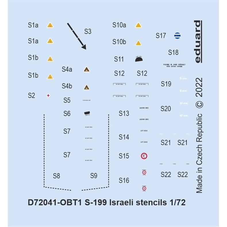 【新製品】D72041 1/72 アヴィア S-199 イスラエルデータステンシル (エデュアルド用)