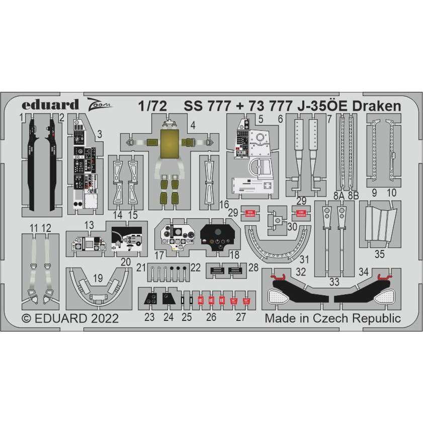 【新製品】73777 塗装済 1/72 J-35OE エッチングパーツ (ハセガワ用)