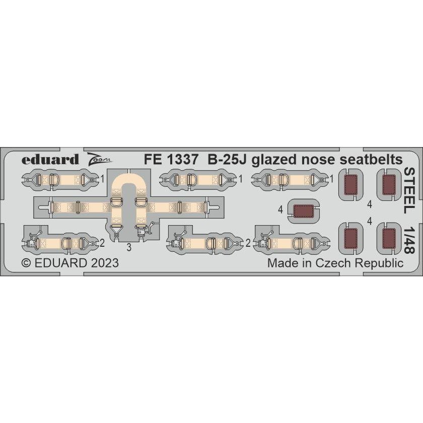 【新製品】FE1337 塗装済 1/48 ノースアメリカン B-25J ミッチェル ｢グラスノーズ｣ シートベルト (ステンレス製)(HKモデル用)