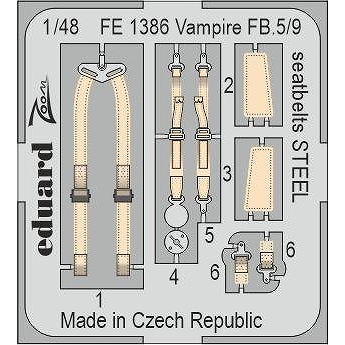 【新製品】FE1386 塗装済 1/48 デ・ハビランド ヴァンパイア FB.5/9 シートベルト (ステンレス製)(エアフィックス用)
