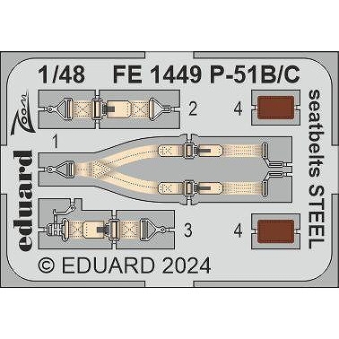 【新製品】FE1449 塗装済 1/48 P-51B/C シートベルト (ステンレス製) (エデュアルド用)