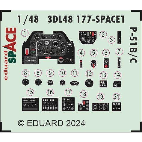 【新製品】3DL48177 1/48 P-51B/C ｢スペース｣ 内装3Dデカール w/エッチングパーツセット (エデュアルド用)