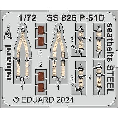 【新製品】SS826 塗装済 1/72 P-51D シートベルト (ステンレス製) (エデュアルド用)