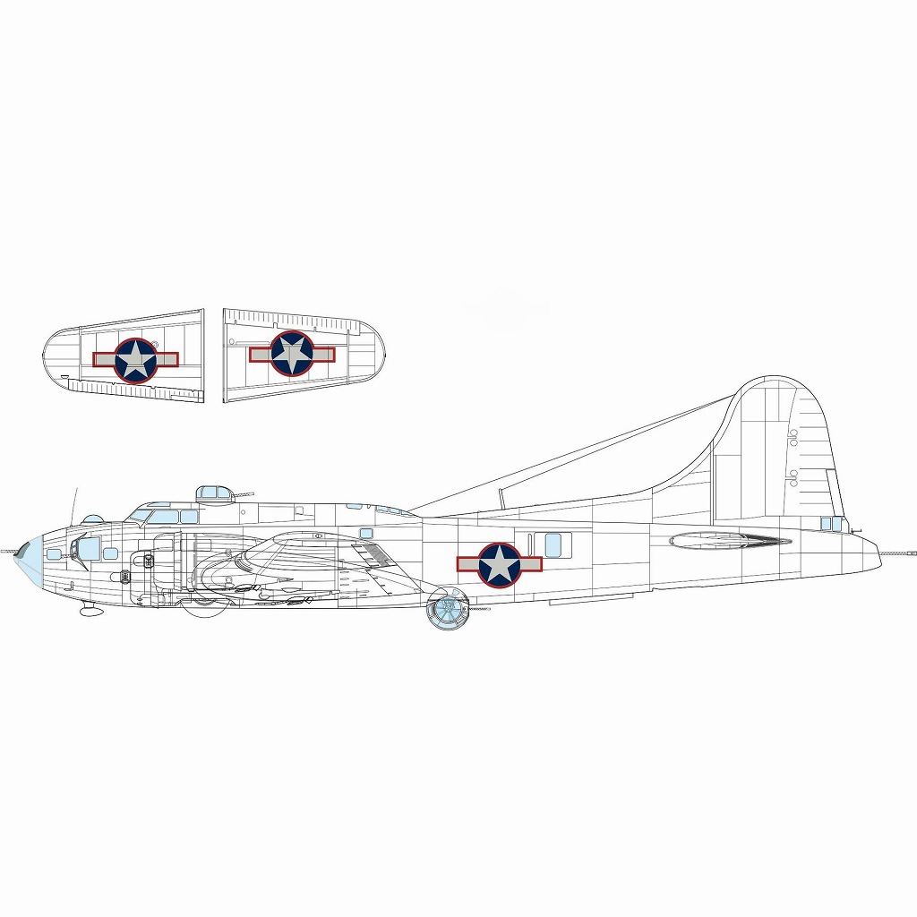 【新製品】EX1054 1/48 ボーイング B-17F フライングフォートレス 国籍マーク (1943年赤縁型) 塗装マスクシール(エデュアルド用)