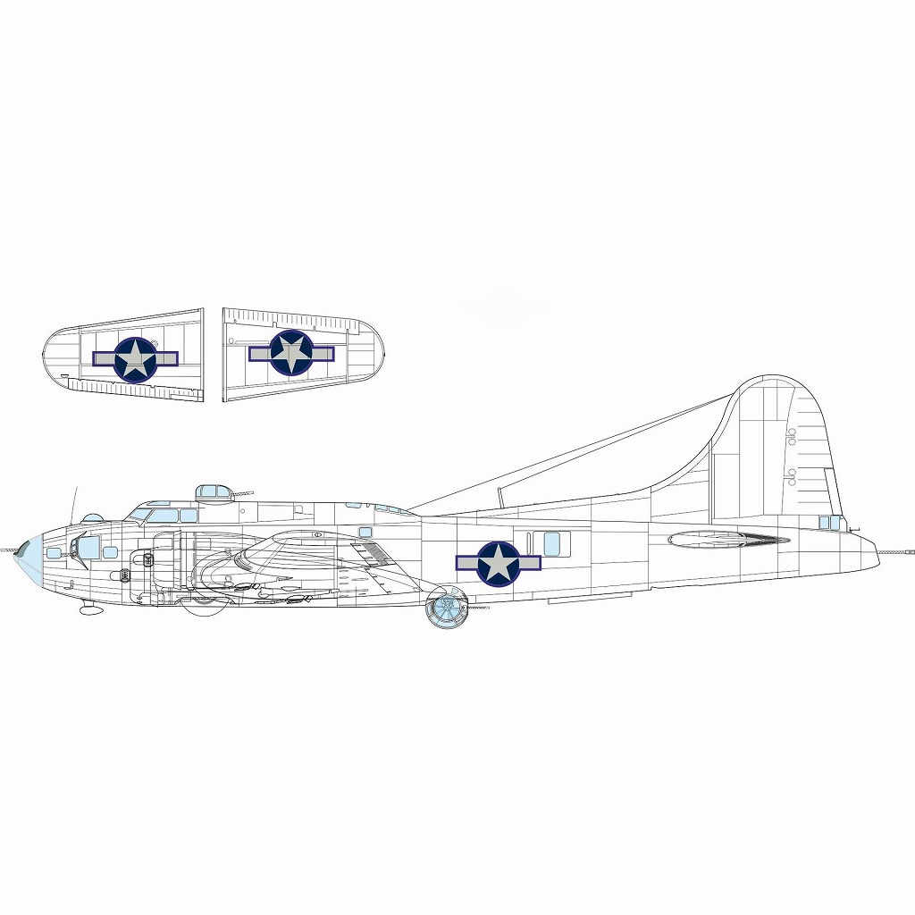 【新製品】EX1055 1/48 ボーイング B-17F フライングフォートレス 国籍マーク (1943年以降型) 塗装マスクシール(エデュアルド用)