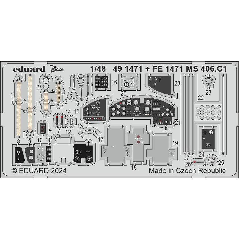 【新製品】FE1471 塗装済 1/48 モラーヌ・ソルニエ MS.406.C1 ズームエッチングパーツ (ドラウィングス用)