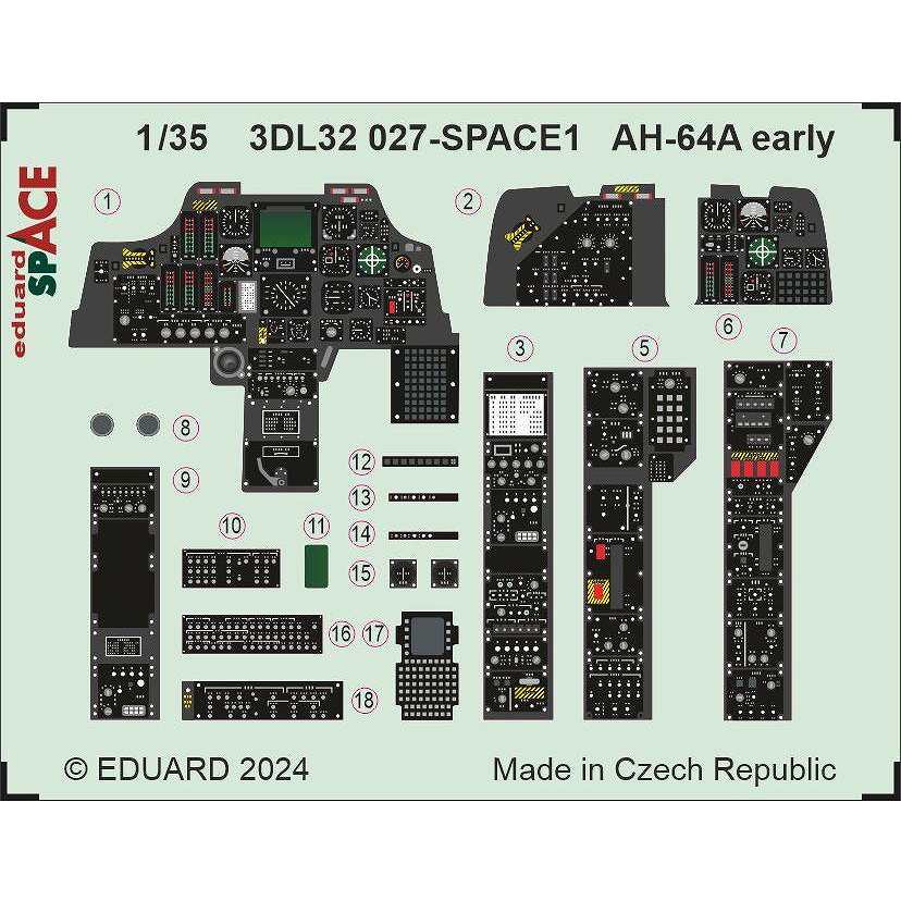 【新製品】3DL32027 1/35 AH-64A アパッチ (初期) ｢スペース｣ 内装3Dデカール w/エッチングパーツセット (トランぺッター用)