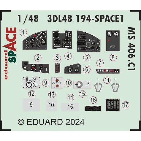 【新製品】3DL48194 1/48 モラーヌ・ソルニエ MS.406.C1 ｢スペース｣ 内装3Dデカール w/エッチングパーツセット (ドラウィングス用)