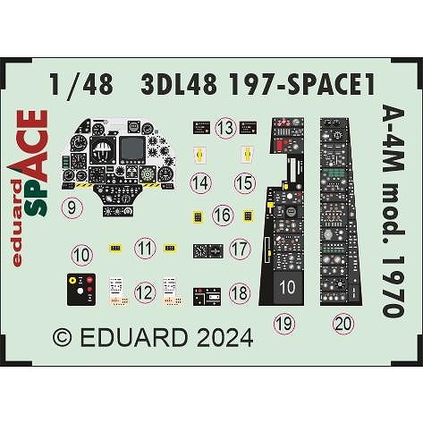 【新製品】3DL48197 1/48 ダグラス A-4M スカイホーク mod.1970 スペース内装3Dデカール w/エッチングパーツセット (マジックファクトリー用)