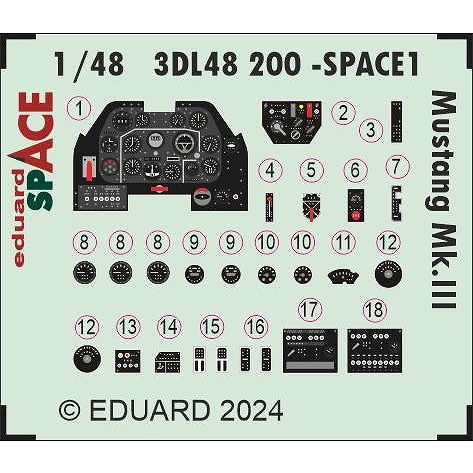 【新製品】3DL48200 1/48 マスタング Mk.III スペース内装3Dデカール w/エッチングパーツセット (エデュアルド用)