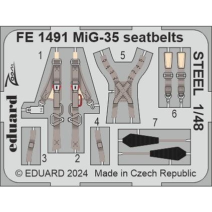 【新製品】FE1491 塗装済 1/48 ミグ MiG-35 フルクラムF シートベルト (ステンレス製) (ホビーボス用)