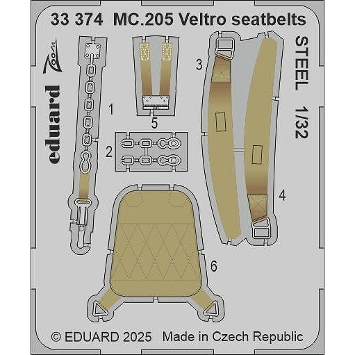 【新製品】33374 塗装済 1/32 MC.205 ベルトロ シートベルト (ステンレス製) (イタレリ用)