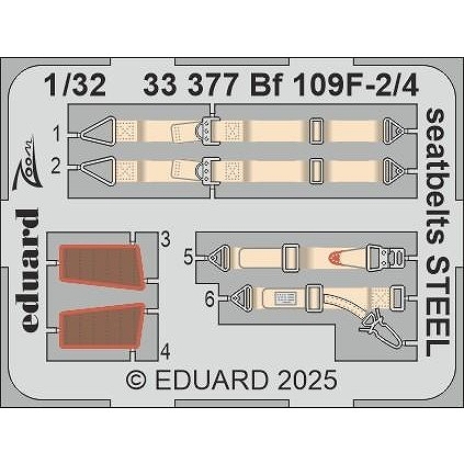 【新製品】33377 塗装済 1/32 メッサーシュミット Bf109F-2/4 シートベルト (ステンレス製) (ハセガワ用)