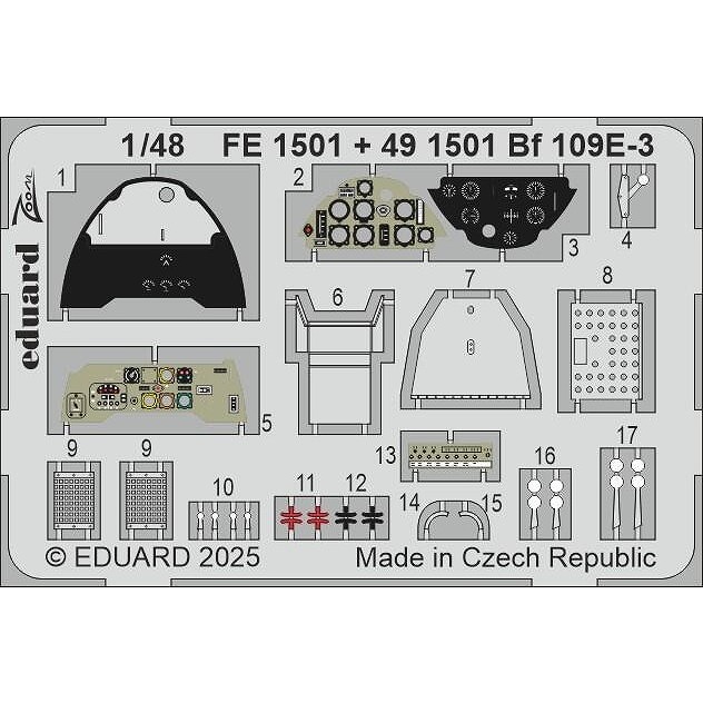 【新製品】FE1501 塗装済 1/48 メッサーシュミット Bf109E-3 ズームエッチングパーツ (ホビーボス用)