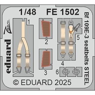 【新製品】FE1502 塗装済 1/48 メッサーシュミット Bf109E-3 シートベルト (ステンレス製) (ホビーボス用)